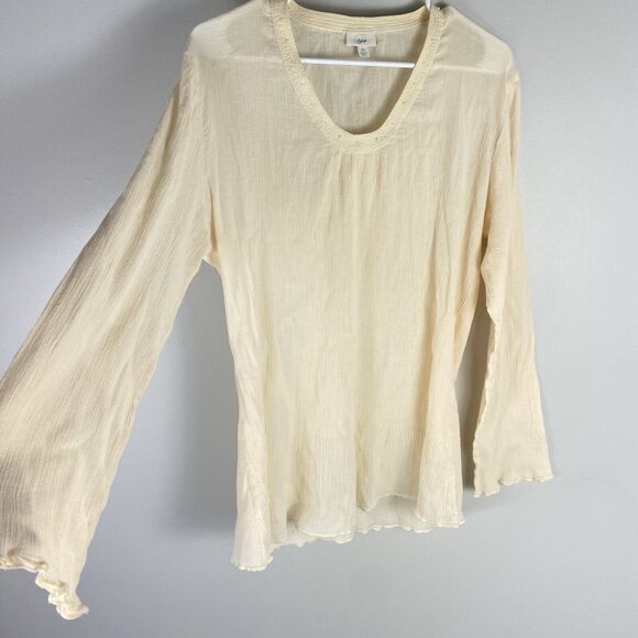 J Jill Boho Cottage Blouse Women’s Size XL Cream Long Sleeve Tunic Semi Sheer - Picture 4 of 8